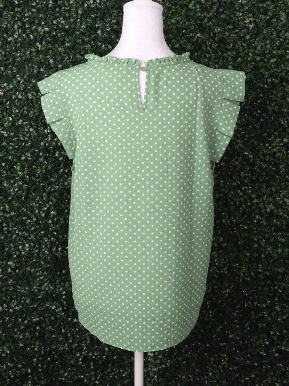 Monteau Sage Green White Polka Dot Flutter Sleeve Blouse Women's Medium - Picture 3 of 5